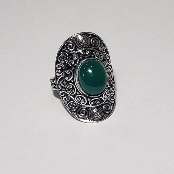 Hand Crafted Jewelry - Onyx ring, 925 silver green onyx vintage goth punk antique ring